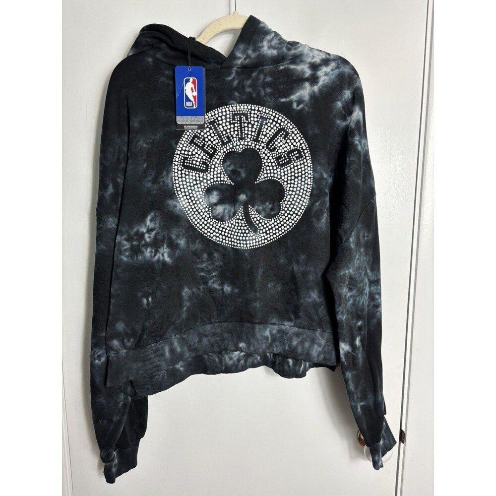 NEW Women's Boston Celtics The Wild Collective Black Tie-Dye Cropped Hoodie 2XL